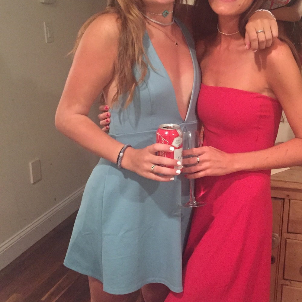 Blue v neck halter silence + noice UO dress